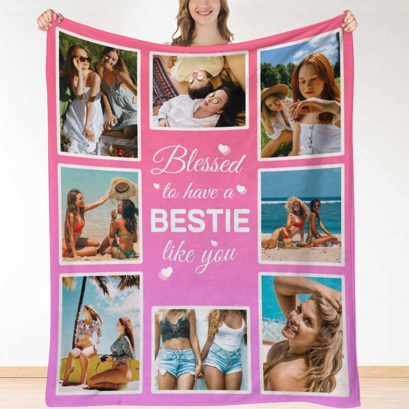 HUGLAZY Best Friend Gifts Personalized Blanket Mothers Day Blanket Personalized Blanket with Pictures, Best Friend Gift Blanket, Birthday Blanket for Women from Best Friend