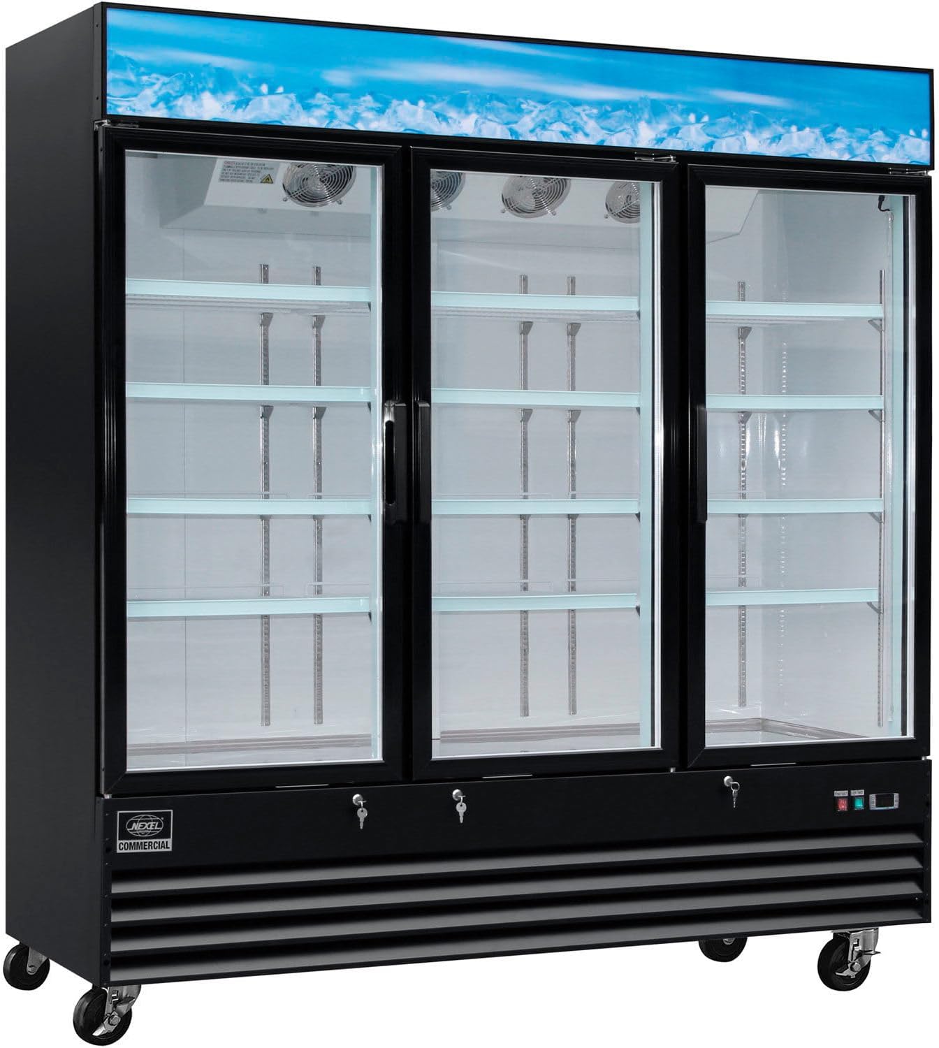 Nexel Merchandiser Freezer, 3 Glass Swing Doors, 52 Cu. Ft.