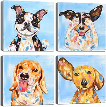 Amazon.co.jp: KLVOS 抽象的な子犬のアートワーク 犬の絵画 面白い動物