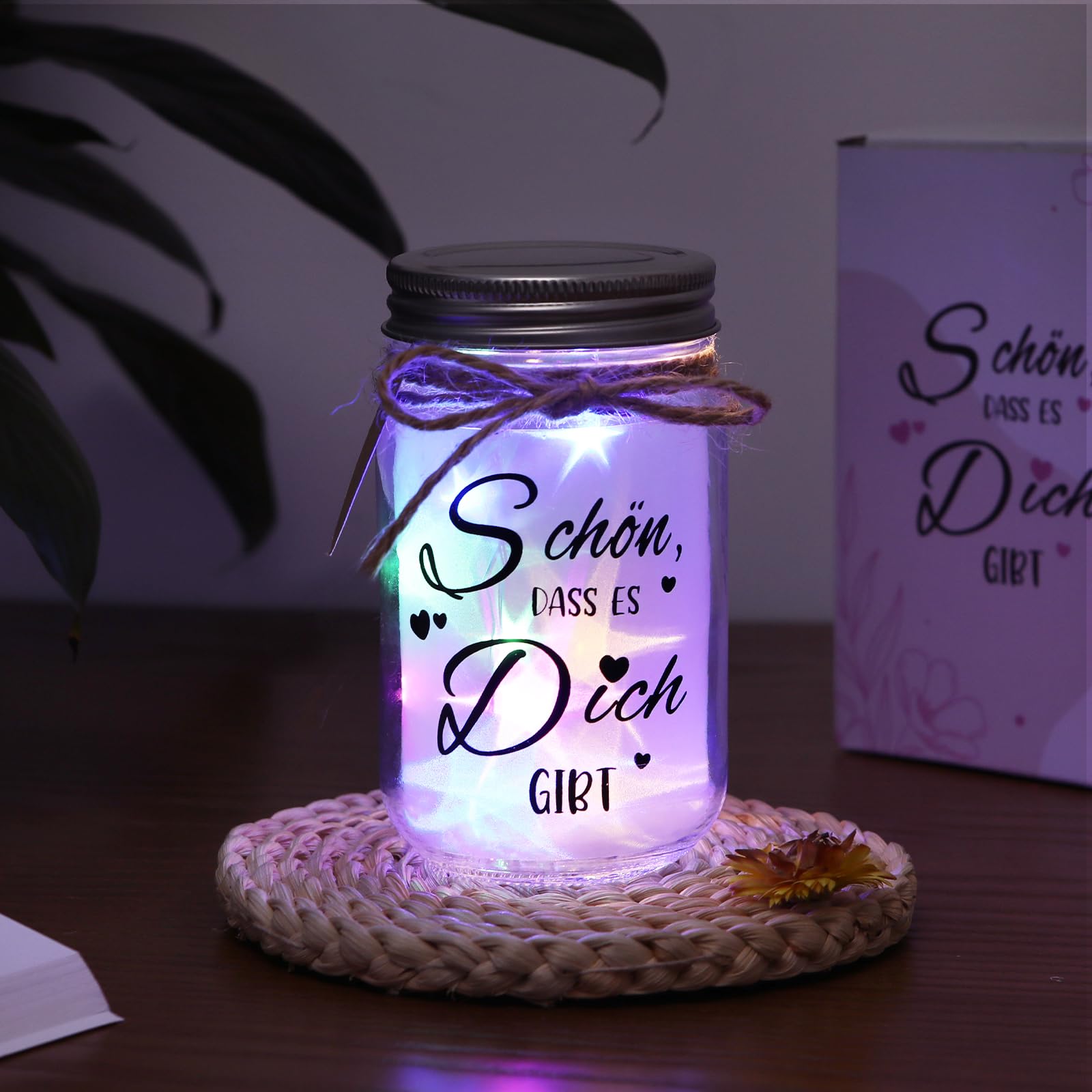 JVURICE LED Flaschenlicht, Schön dass es Dich gibt, Beleuchtete Flasche Mit Spruch, für frauen, Glückslicht Dekolicht für Geburtstag Hochzeit,Weihnachten, Spardose Hochzeitsgeschenk
