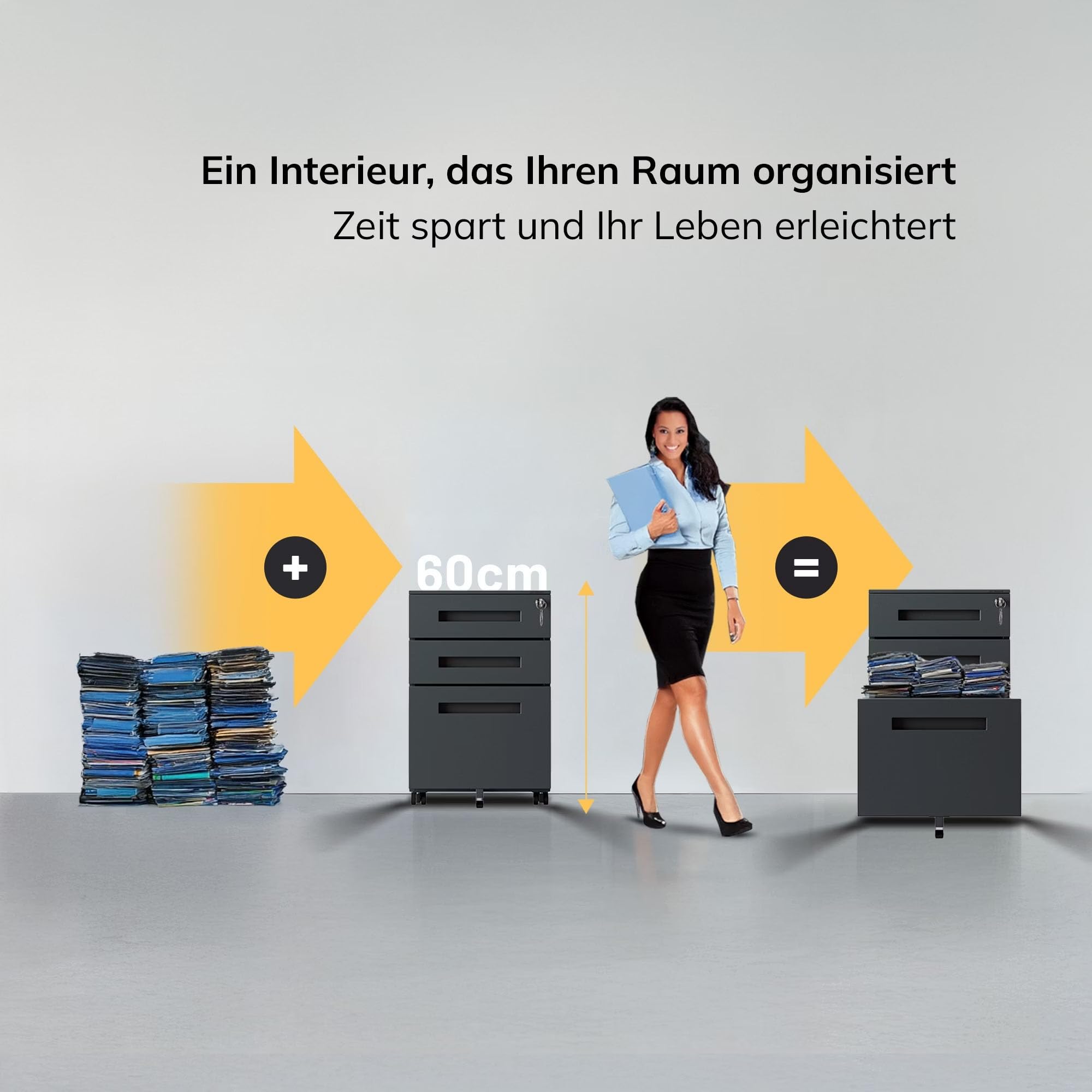Jan Nowak Rollcontainer Bürocontainer Schubladenschrank Rollen 39x60x50 cm | Schreibtischcontainer, Rollwagen mit Schubladen, mobile Büroaufbewahrung für Unterlagen, Zubehör und Arbeitsplatzorganisation