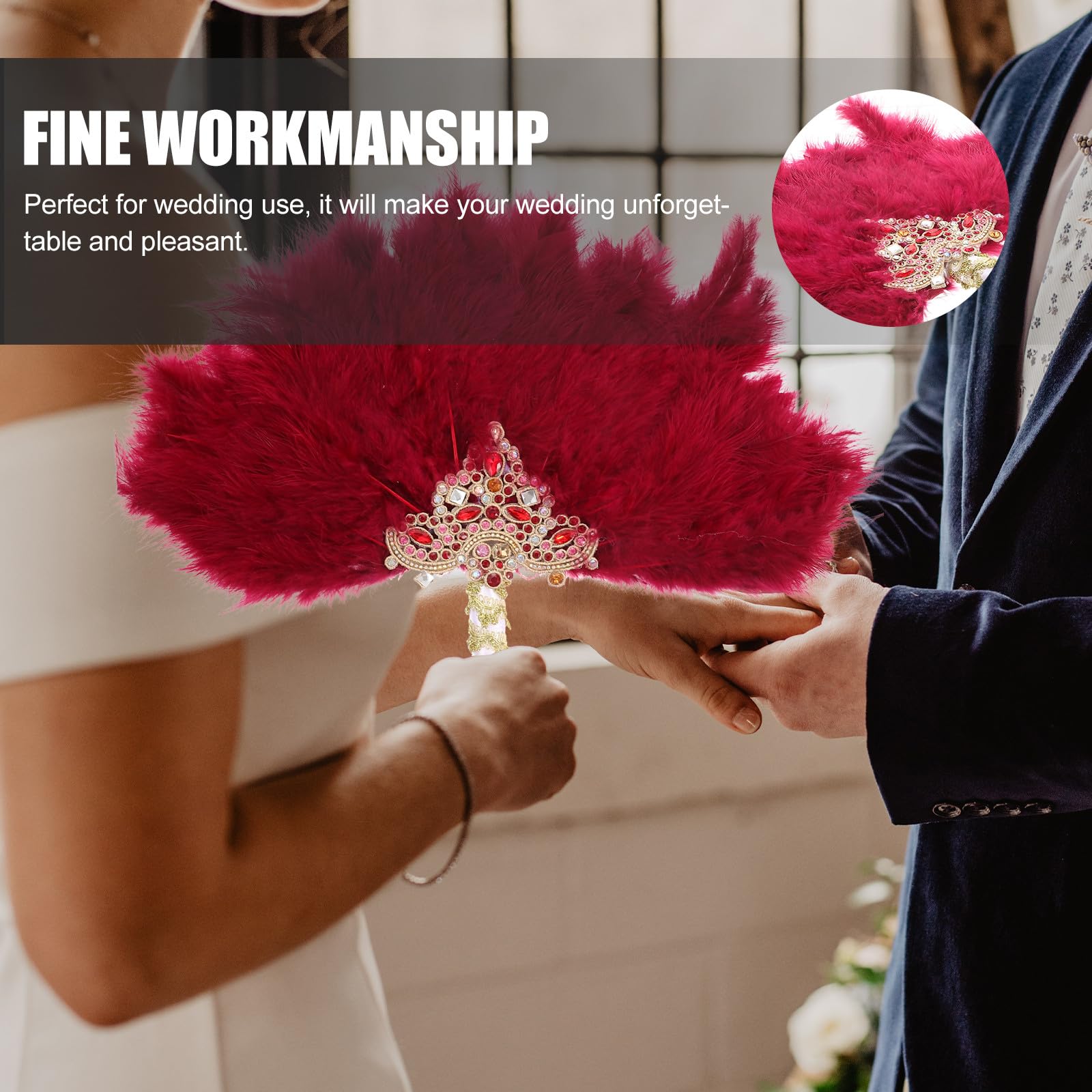 Handgefertigter Hochzeitsfächer mit Strass und Kunststoff Einzigartiger Dekorativer Fächer als Fotorequisite für Braut und Gäste bei Hochzeiten