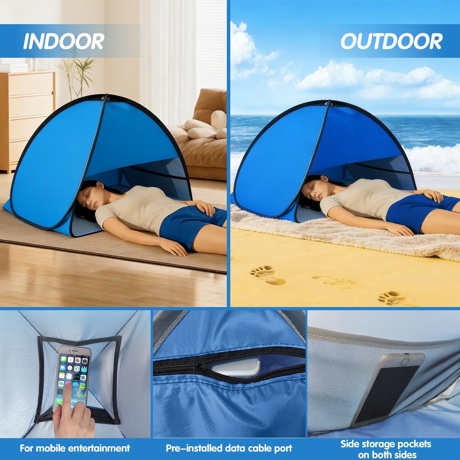Mini Przenośny Namiot Plażowy, Automatycznie Rozkładany Namiot Przeciwsłoneczny, Namiot Przeciwsłoneczny dla Zwierząt, Ochrona UV, z Pokrowcem, na Plażę, Camping i Piknik