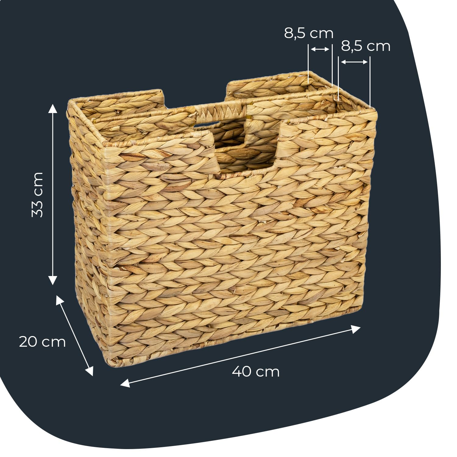 HMF Porte-journaux tressé en jacinthe d'eau | 2 compartiments | 40 x 20 x 33 cm