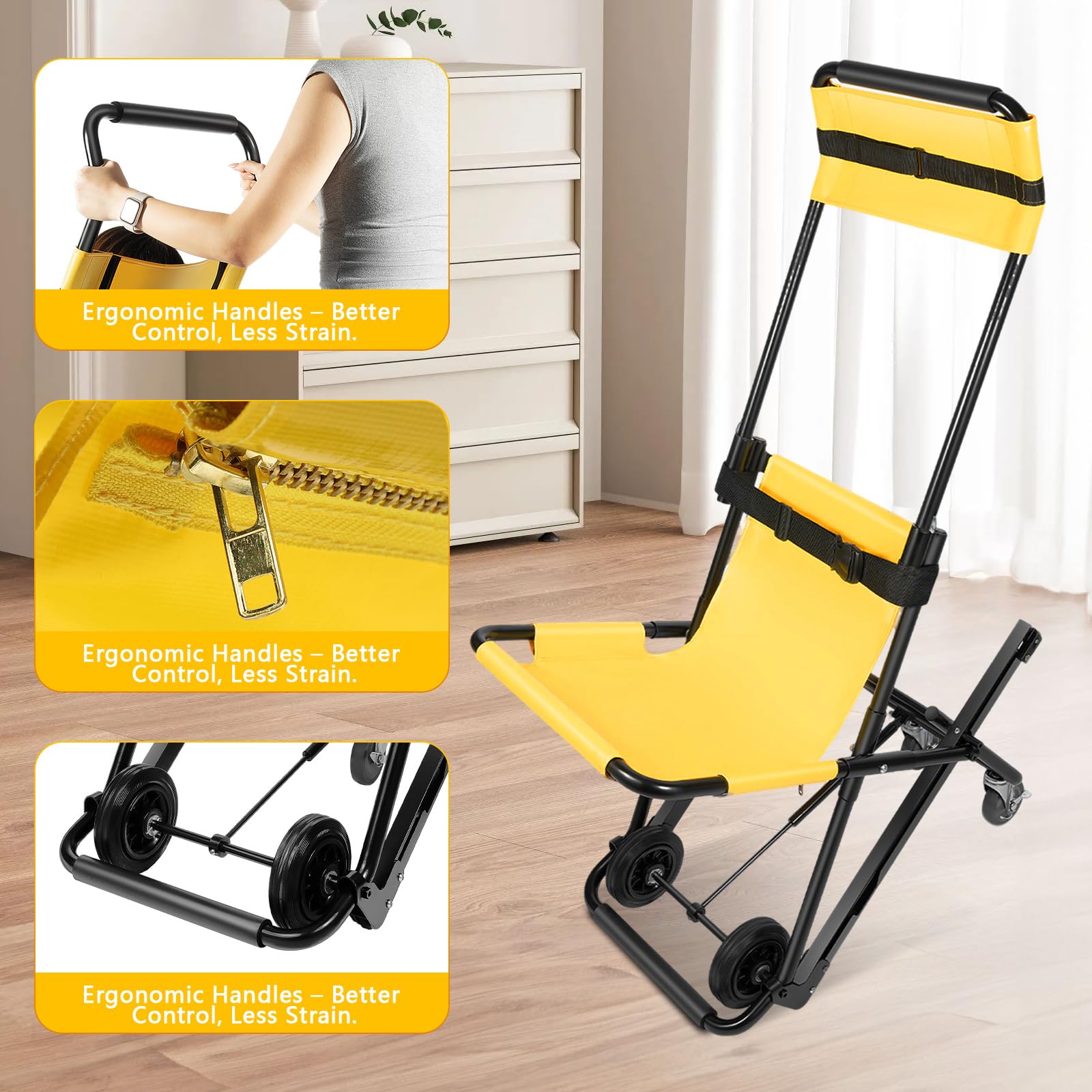 Montascale Elettrico Portatile per Disabili, Montascale senza Installazione, Sedia per Scale di Emergenza Pieghevole Manuale, 159kg Lega Alluminio con Ruote e Cinture