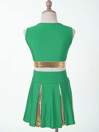 Miniatura 5 de FEESHOW Disfraz de líder de animadora para niñas, uniforme de animadora, camiseta sin mangas con falda plisada