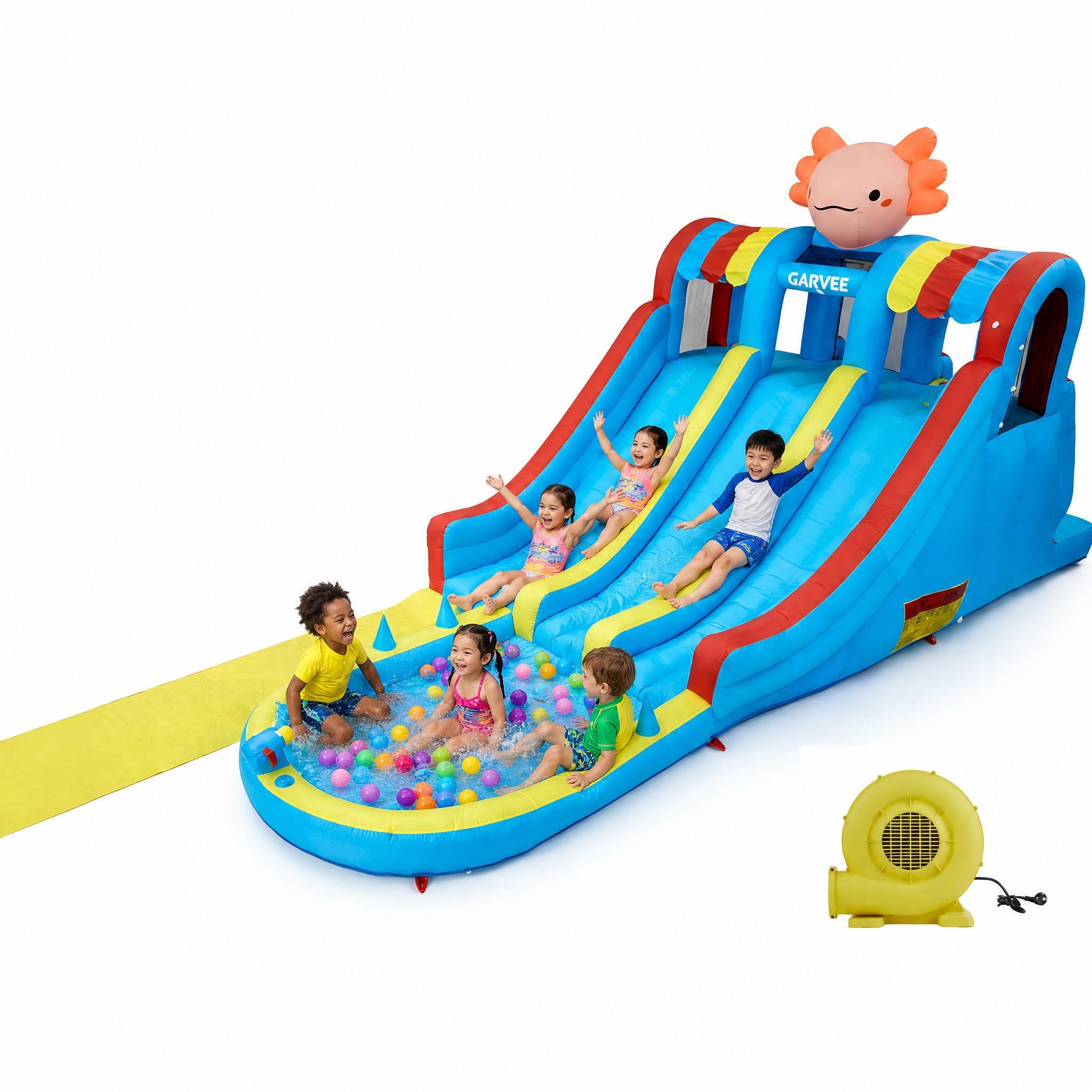 Garvee Hüpfburg XXL mit Wasserrutsche, Aufblasbare Wasserrutsche Hüpfburg mit Gebläse, Bouncy Castle für Kinder Outdoor Garten, 810×270×250cm
