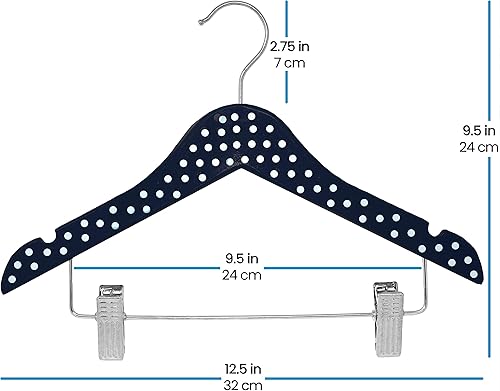 Miniatura 6 de ZOBER Perchas de madera de alta calidad para niñosniños con clips (paquete de 10) para niños pequeños, vestidos, faldas, pantalones, lindos y