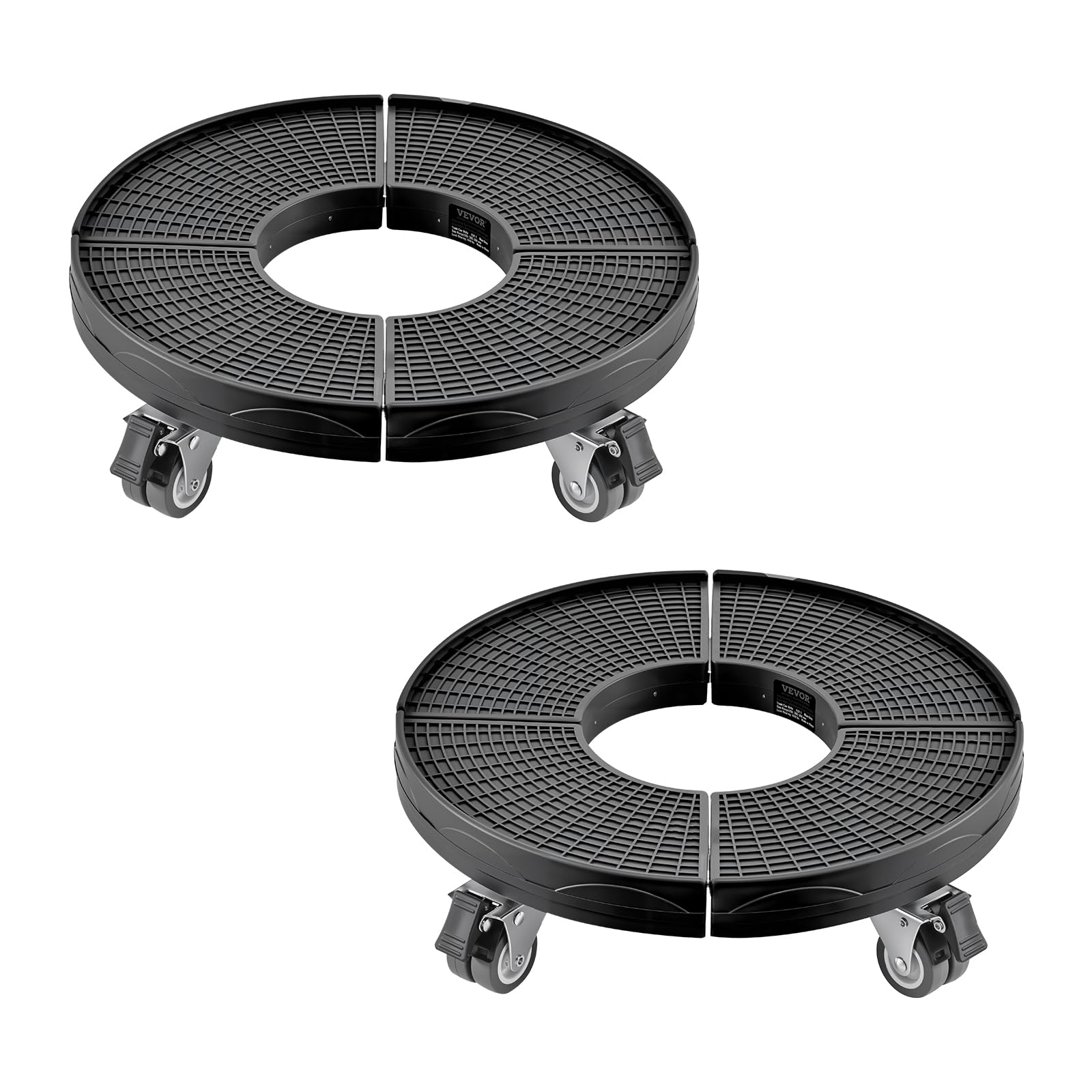 VEVOR Chariot à Poubelle Réglable 380-580 mm Socle à roulettes à Poubelles Rondes, Lot de 2, Capacité Charge 181,4 kg, avec 4 Roues Pivotantes Verrouillables, Chariot Plantes Multifonctionnel Robuste
