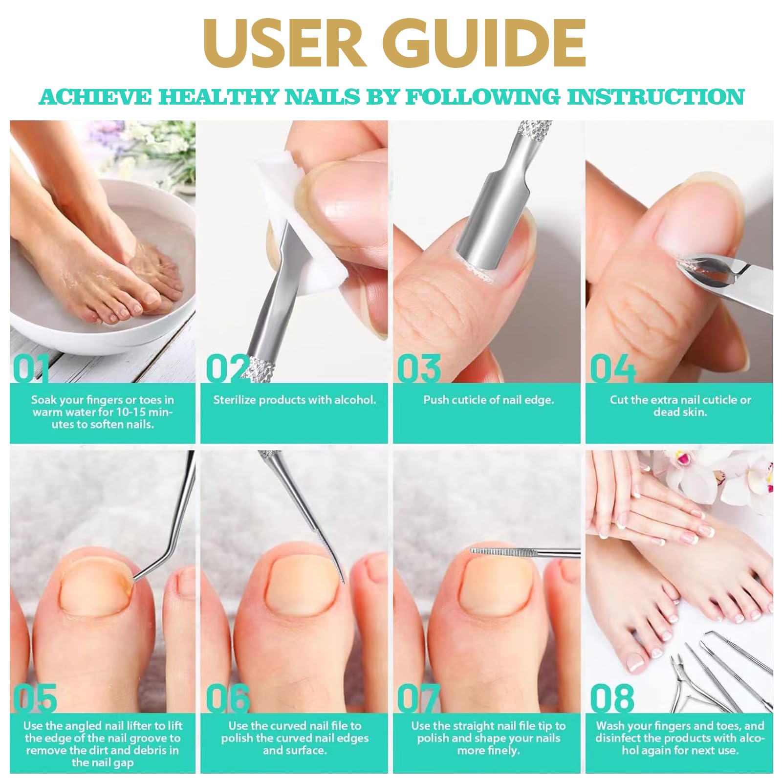 7 Piezas Kit Profesional de Alicates para Cutículas - Removedor y Quita Cutículas de Uñas Set de Cuidado de Uñas y Pies.