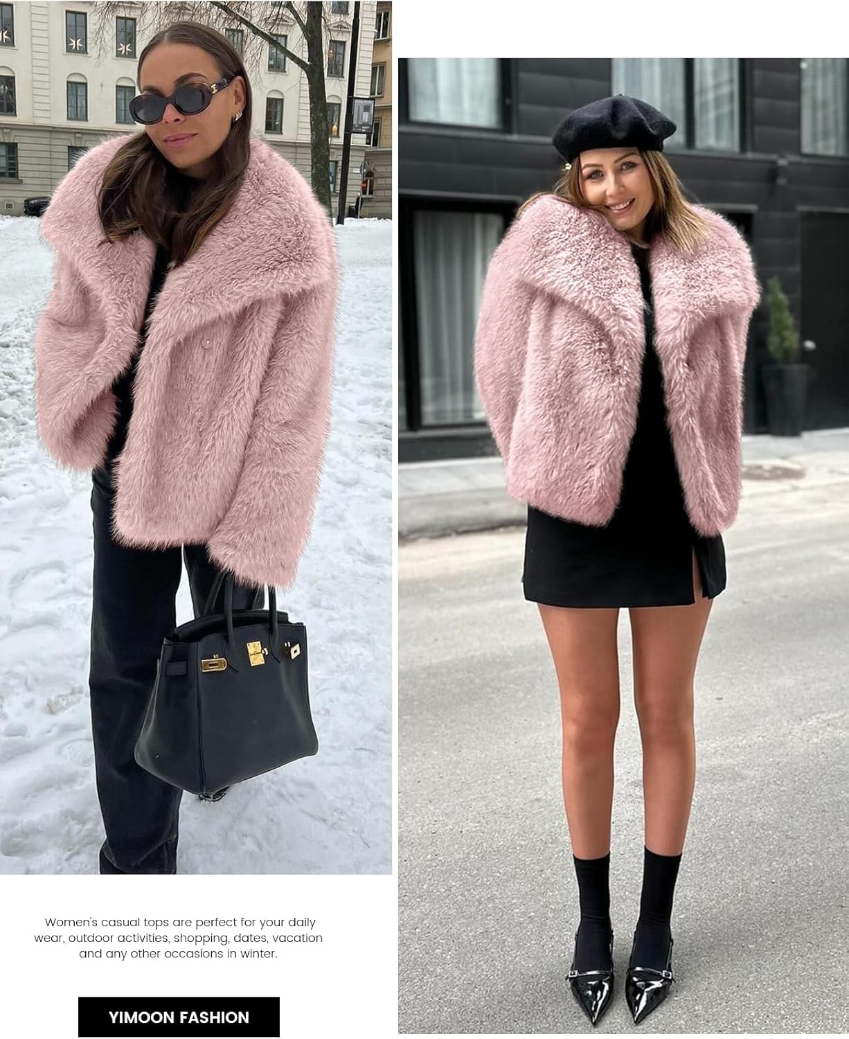 Yimoon Womens Faux Fur Coat Lapel Open Front Fluffy Shaggy Jacket Winter Warm Furry Overcoat - Image 6