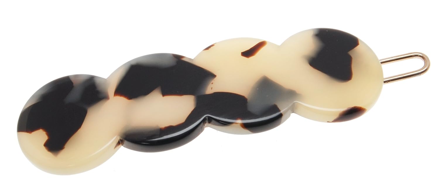 France Luxe Scalloped Tige Boule Barrette for Women, Ivory Tokyo | Ball-and-Post Clasp, Handcrafted in France, Cellulose Acetate