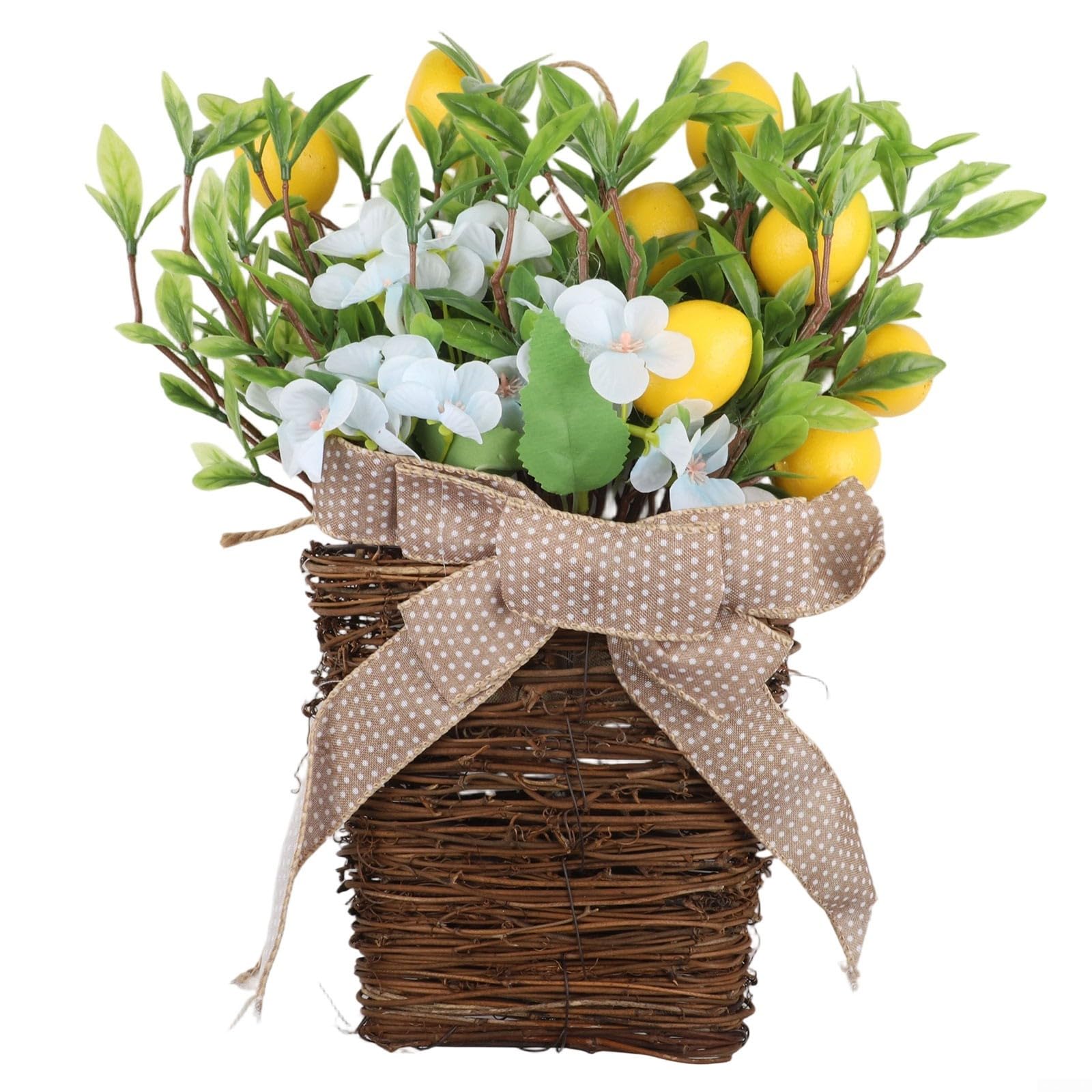 Couronne de printemps fleurie avec citrons pour porte d'entrée de style ferme