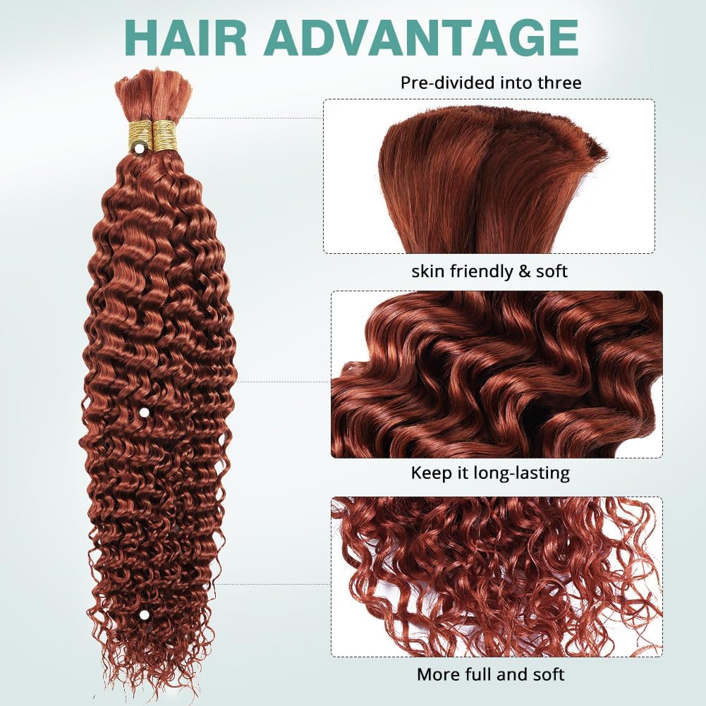 Boho Braids Human Hair For Braiding 24 Inch 100g Human Braiding Hair 1B/30 Deep Wave Bulk Human Hair Bundles For Bohemian Braids - View #8