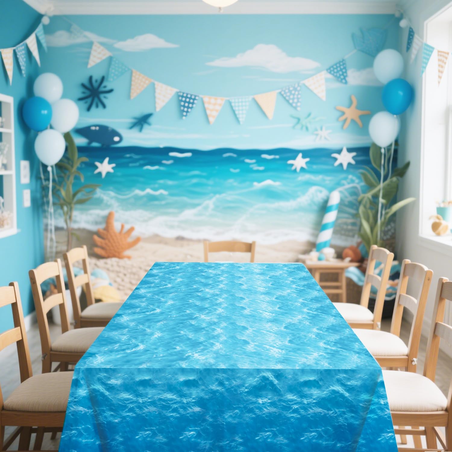 LINHAXM 4 Pack Iridescent Ocean Tablecloths, Disposable Plastic Beach Table Covers for Under the Sea Surf Pool Party Decorations, 54 X 108 Inch