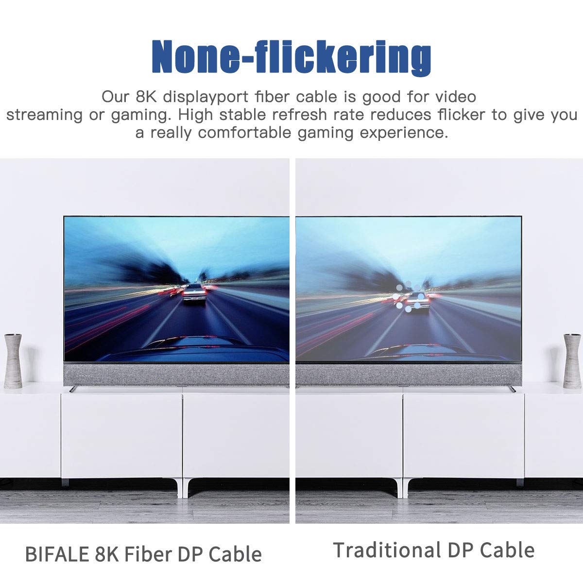 BIFALE DP Fiber Optic Cable 25ft, 8K Fiber Displayport 1.4 Cable Support HBR3, DSC 1.2, HDR10, 32.4Gbps, 8K@60Hz, 4K@144Hz, Thin and Slim Fiber DP1.4 Cable