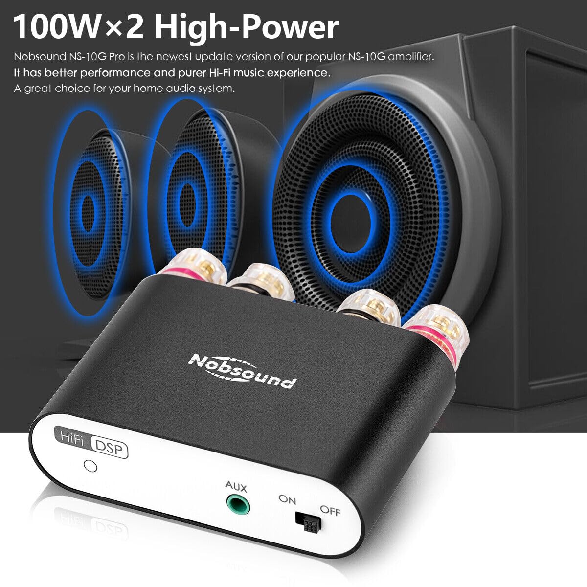 Nobsound NS-10G Pro Hi-Fi DSP 100W (50W x 2) Amplificatore audio digitale Bluetooth 4.2, amplificatore 2.0 Canale Stereo Power Audio, per altoparlanti domestici, versione aggiornata
