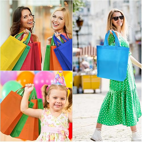 Miniatura 7 de Jexine 80 bolsas de comestibles reutilizables a granel, bolsas de tela no tejidas a granel, bolsas de compras de regalo multicolor con asas, bolsa