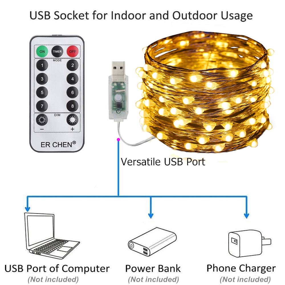 ER CHEN Battery Operated String Lights, 33ft/10m 100 LED ER CHEN Battery Operated String Lights, 33ft/10m 100 LED