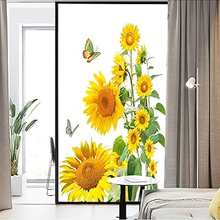 J4U Window Privacy Film No Glue Static Window Cling Sunflower Window Sticker Frosted Window Decals for Home/Office 15.7