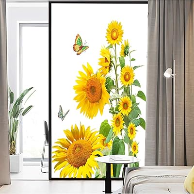 J4U Window Privacy Film No Glue Static Window Cling Sunflower Window Sticker Frosted Window Decals for Home/Office 23.6