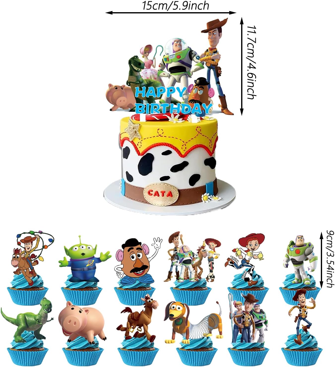 25Pcs For Toy story Cake Decorations with 24pcs Cupcake Toppers, 1pcs Happy Birthday Cake Topper, Cartoon Themed Party Supplies, Perfect for Birthday Party Decorations