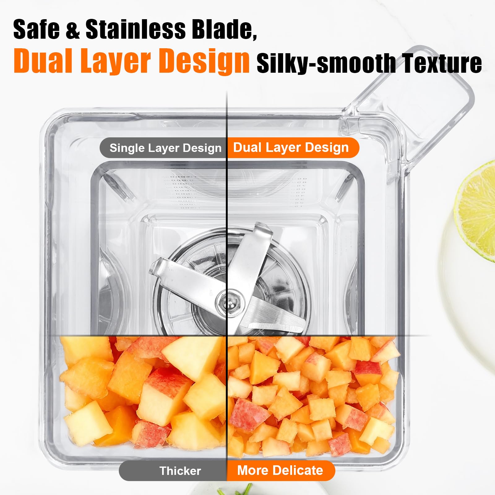 Mixerglas für Blendtec-Mixer, vierseitiger Mixer, Ersatz für Blendtec-Mixer, alle Modelle, 900 ml Mischkapazität, doppelte Edelstahl-Klinge