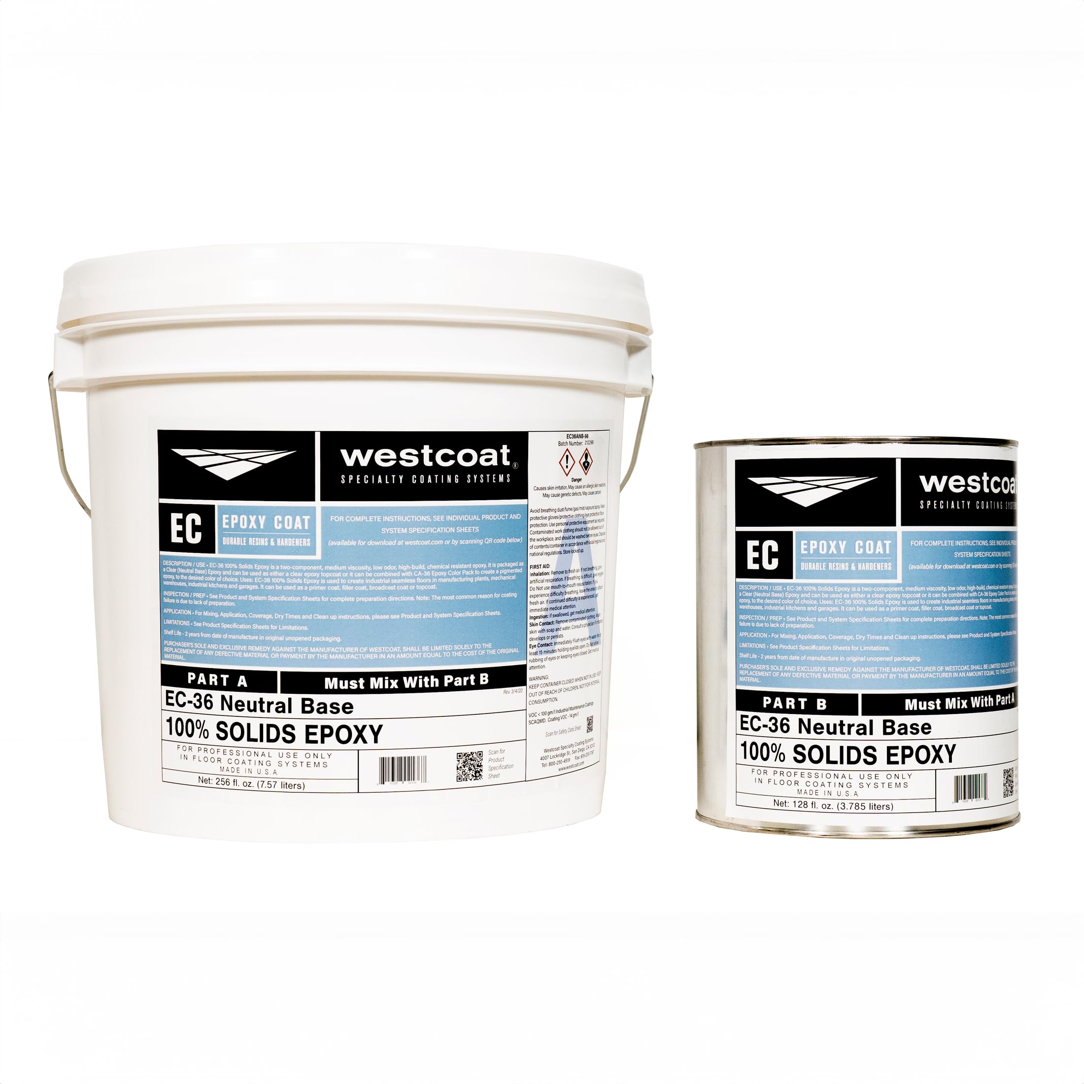 Westcoat EC-36 100% Solids Epoxy | Neutral Base | 3 Gallon Kit