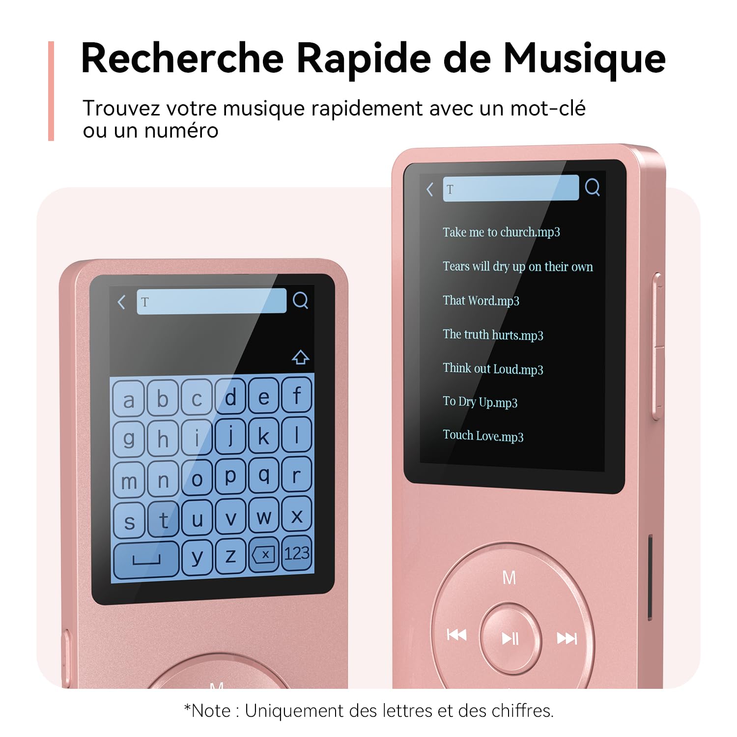 AGPTEK Lecteur MP3 Bluetooth 5.3 64Go Baladeur Portable HiFi 70H Autonomie Radio FM Or Rose