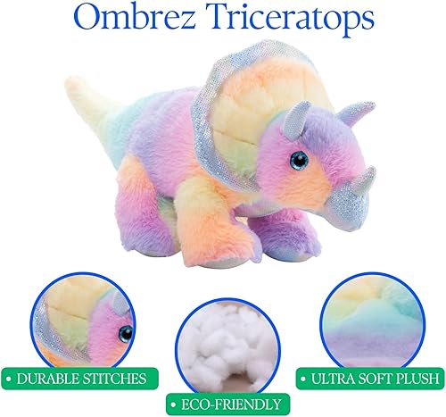 Miniatura 6 de The Petting Zoo Triceratops - Peluche de animales salvajes, animales salvajes Ombrez, juguete de peluche de dinosaurio arcoíris ZOOLOGEE de 17