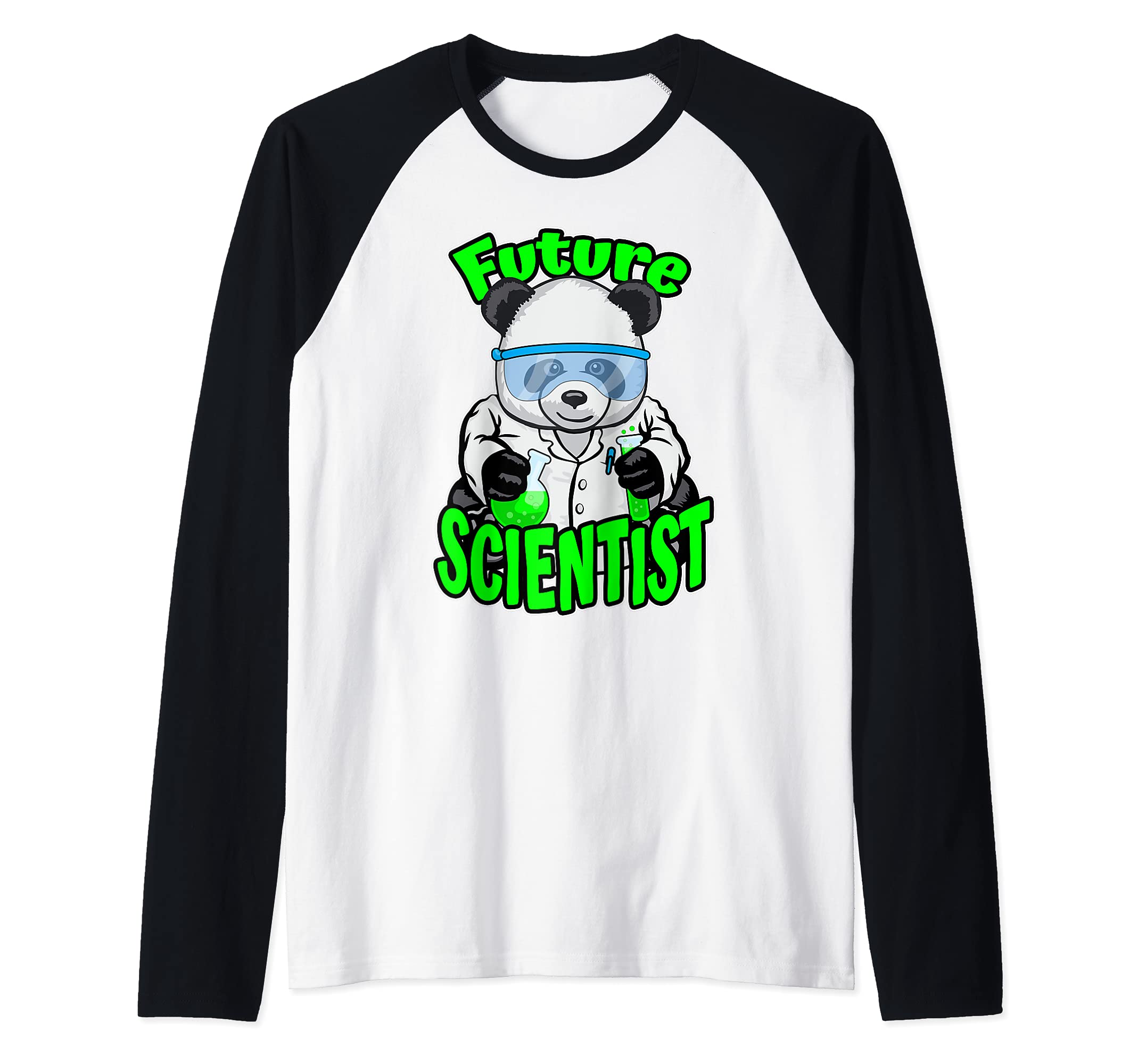Future Scientist Cute Panda Bear STEM Science Geek Raglan Baseball Tee