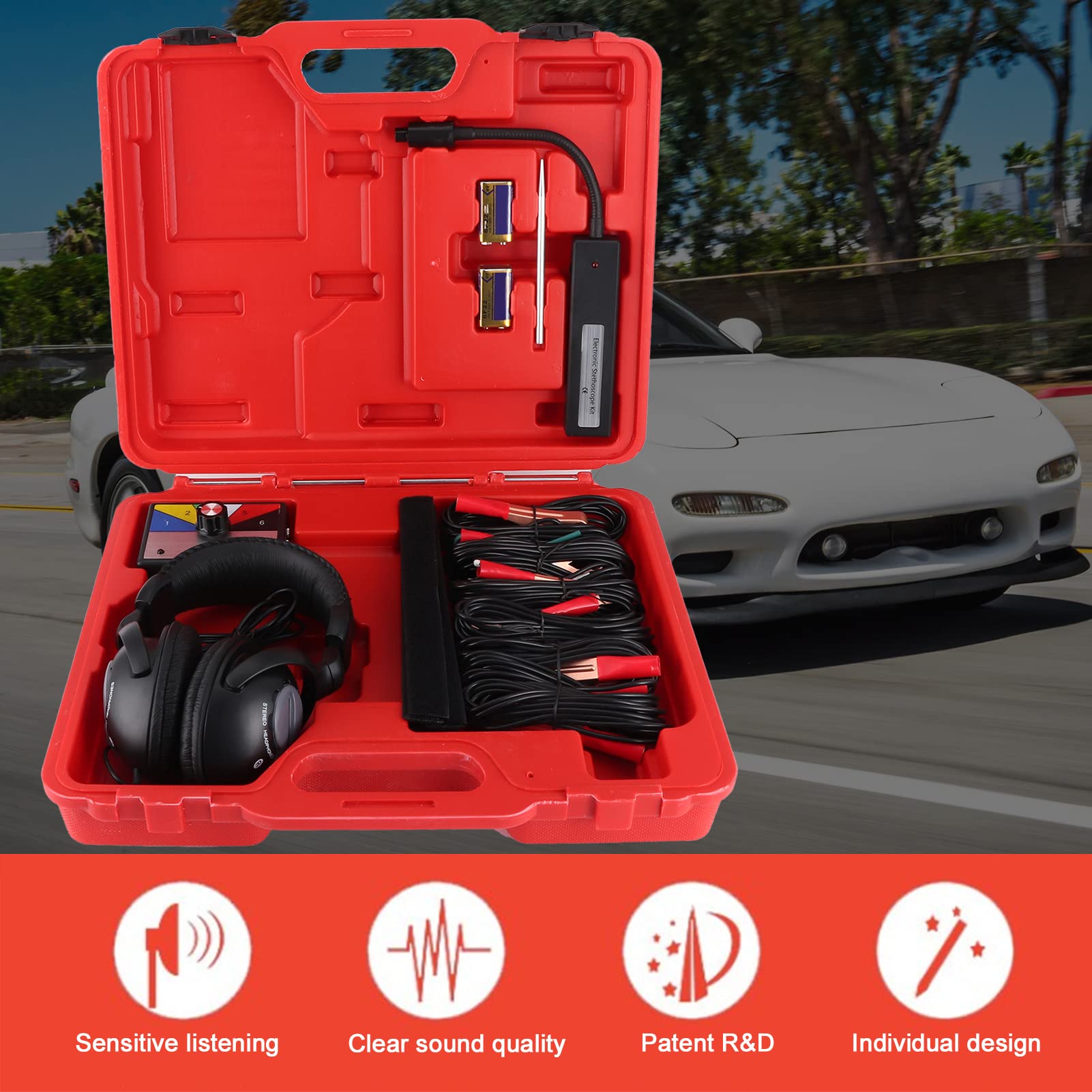 Kit de estetoscopio electrónico de alta precisión, ideal para la detección de fallas del motor, herramienta de diagnóstico para el servicio de diagnóstico de automóviles, adecuado para
