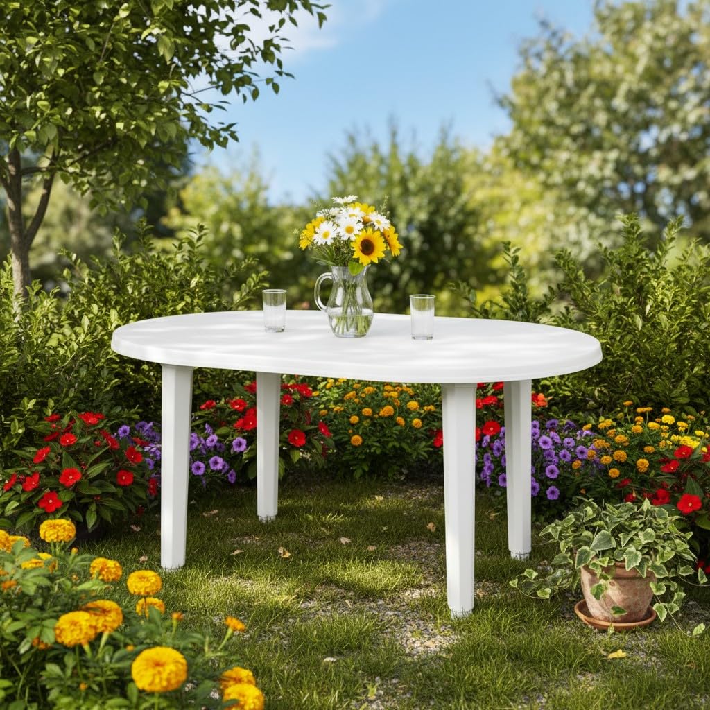 Mesa de Jardín Oval Resol, Blanco | 130x90cm