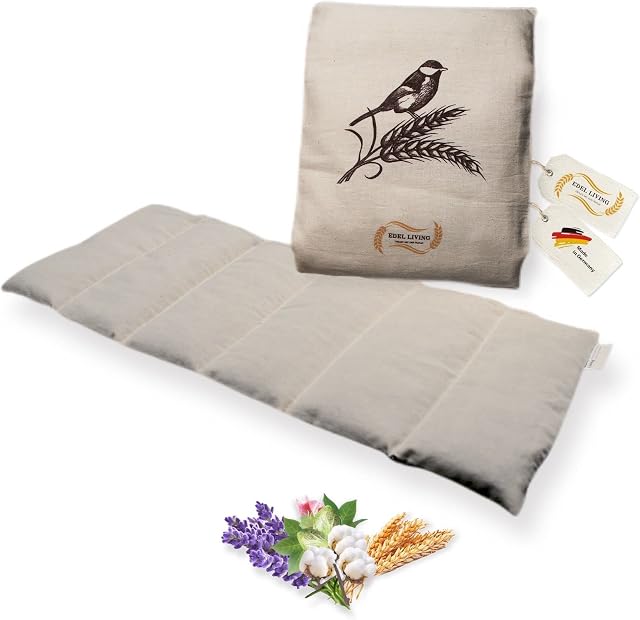 Elegant Living Grain Pillow Large (52 x 20 cm, 870 g) Heat Cushion Microwave Filled Natural Wheat and Lavender 6-Chamber Spelt Pillow Removable Cover Made of 100% Cotton for Neck Back Shoulder