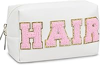 Vista 10 de Bolsa de maquillaje Gosuoa con parche preparado, bolsa de cosméticos de piel sintética con diseño de sonrisa y relámpago, bolsa de aseo portátil