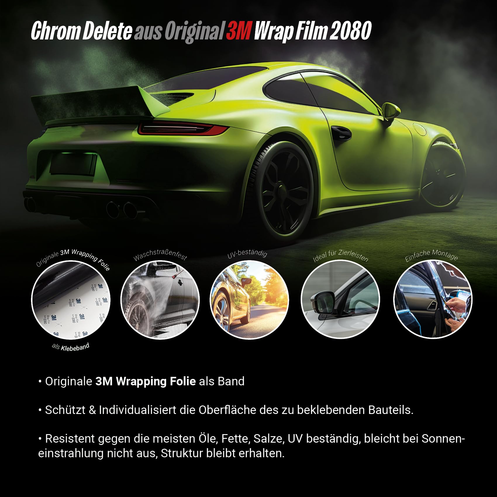 Strisce decorative 3M 2080, larghezza 50 mm, con spatola e coltello, pellicola adesiva per auto, moto, strisce decorative autoadesive, resistenti alle intemperie (nero lucido, lunghezza 10