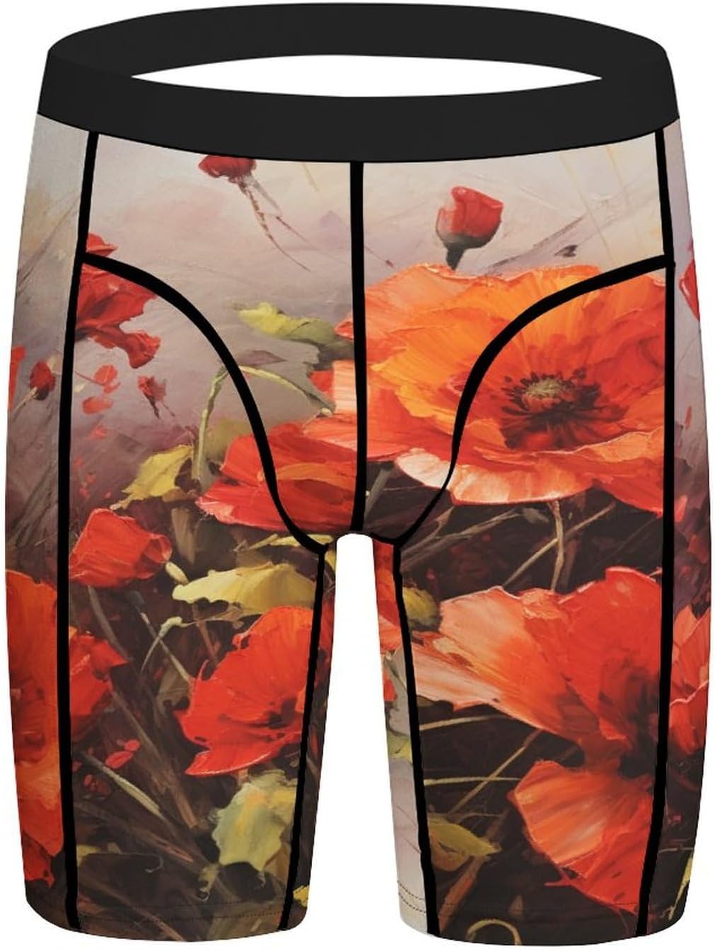Oil Painting Red Flower Compression Shorts Men Spandex Sport Shorts Workout Performance Baselayer Underwear