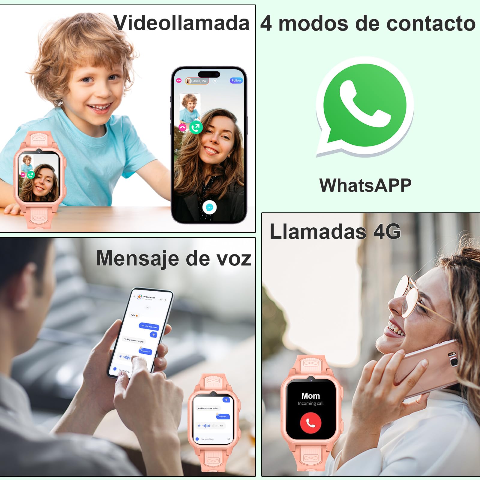 Reloj Inteligente Niños Niñas Infantil Smartwatch con GPS 4G WiFi Impermeable Teléfono Control Parental Videollamada SMS SOS Modo Clase Rechazo llamadas Desconocidas Cámara Reproductor Música Vídeo