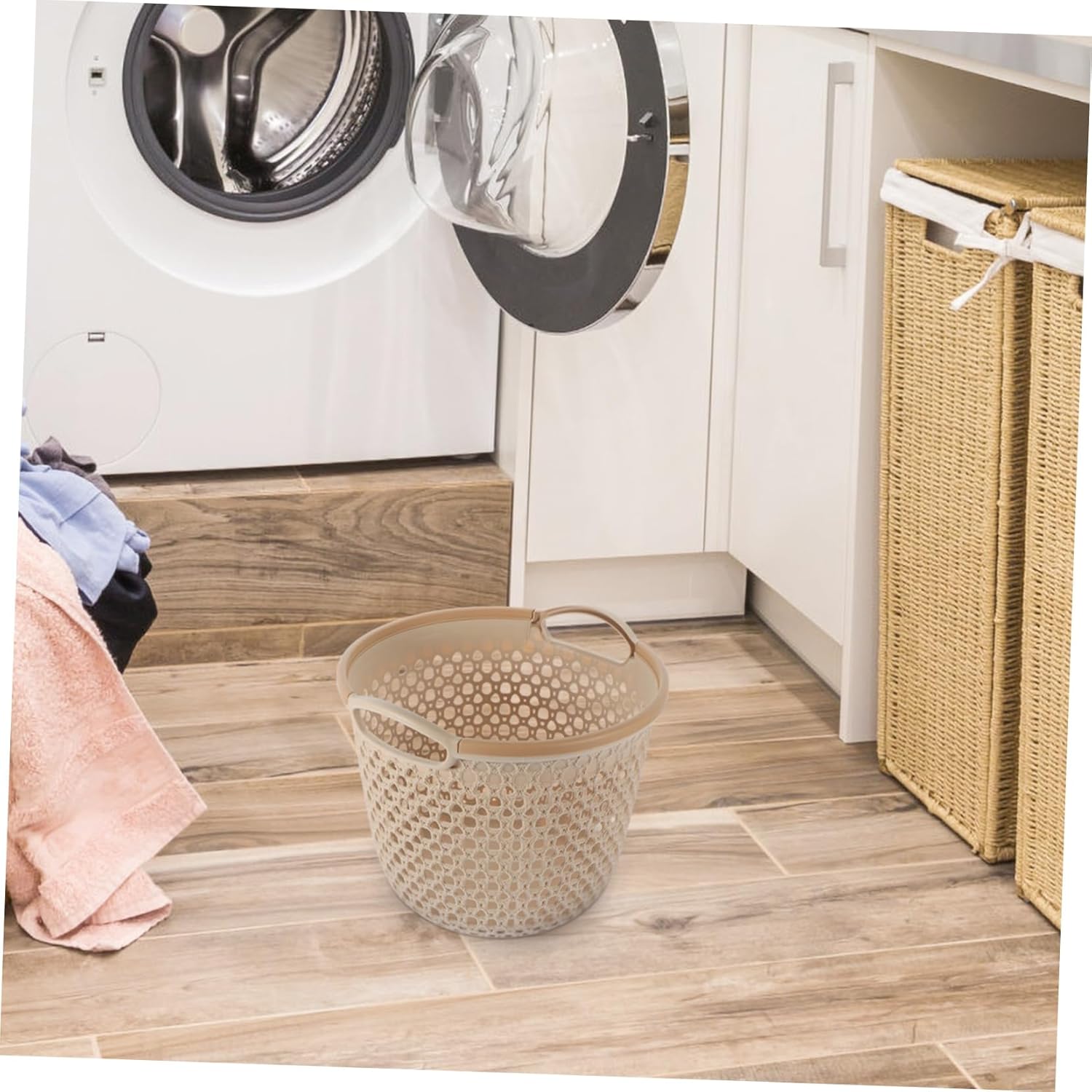 Hollow Out Laundry Hamper with Handle Medium Clothes Basket for Bathroom Storage Breathable Organizer Preventing Odor Versatile Laundry Basket for Home Use