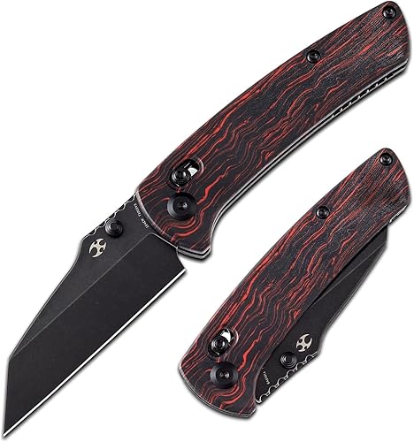 KANSEPT Mian Street - Cuchillo plegable de bolsillo con bloqueo de eje con material negro de 3.36 pulgadas, mango G-Mascus negro y rojo, cuchillo