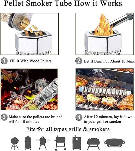 Miniatura 3 de Tubo de ahumador de pellets de acero inoxidable de 12 pulgadas para ahumar en caliente o frío, 5 horas de humo de bolitas, tubo de ahumador de