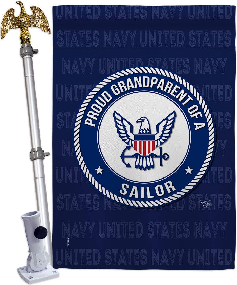 Proud Grandparent Sailor House Flag Dowel Set Armed Forces Navy USN Seabee United State American Military Veteran Retire Official Small Decorative Gift Yard Banner Double-Sided Made In USA 28 X 40