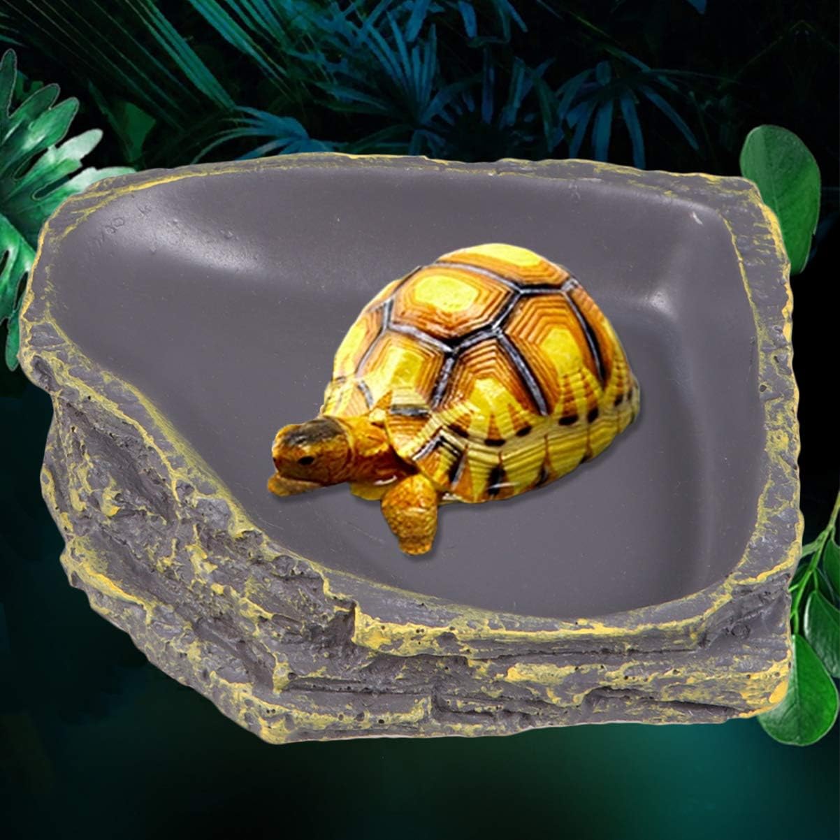 POPETPOP Thick Reptile Feeding Bowl with Slope Design for Small Lizards Turtles Geckos Amphibians Pet Water and Food Dish Durable Terrarium Bowl 4.72X4.33X0.98 Inches