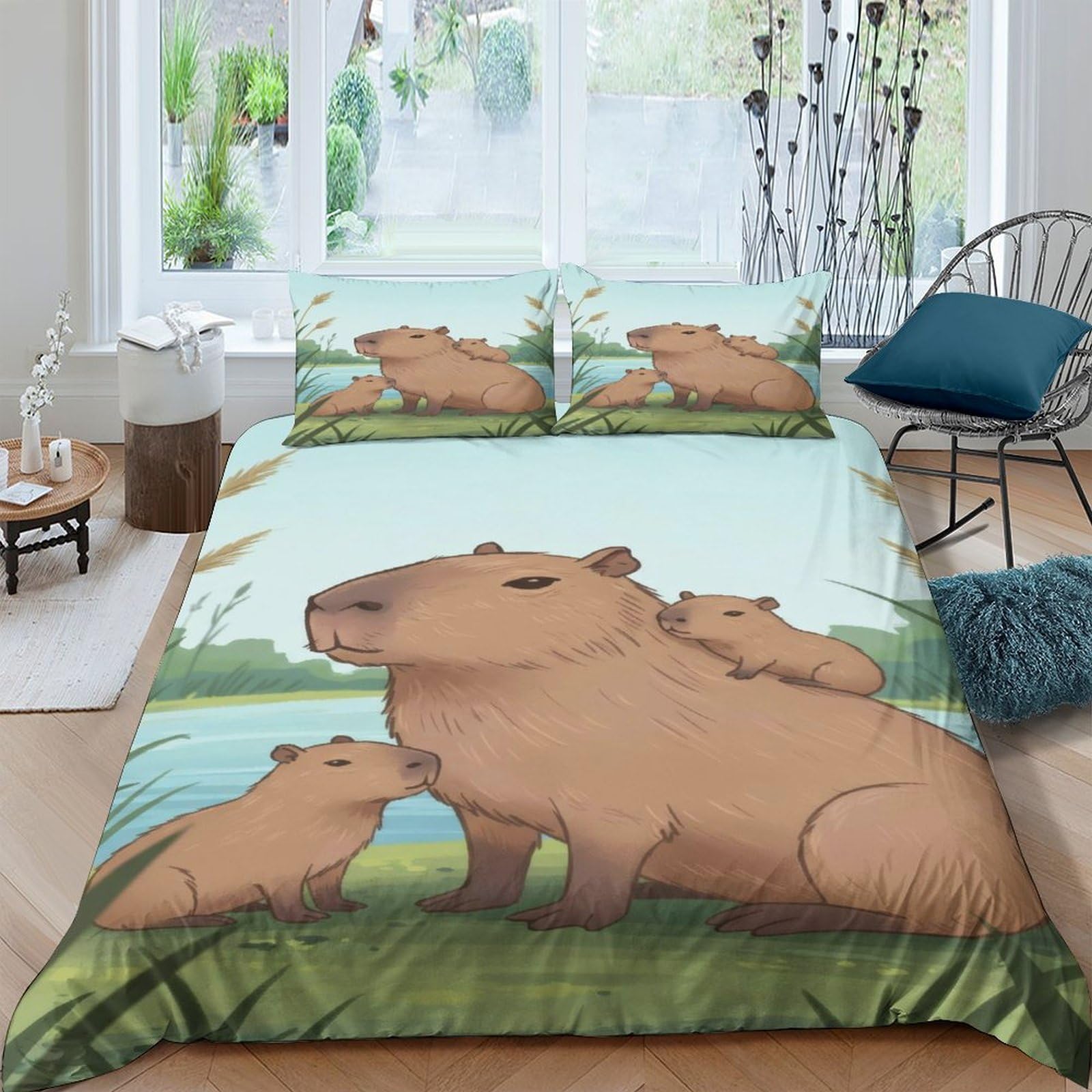 Ctjqhvkz Style-7 3D Printed Capybara Family Fitted Sheet Microfiber Soft Non-Slip Bed Cover For Bedroom Guest Room Decor Single（135X200cm）