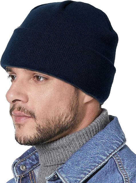 Amazon Brand - Hikaro Mens Wool Beanie with Fleece Knitted Winter Hat Thicken Hat Thermal Windproof Unisex Hats