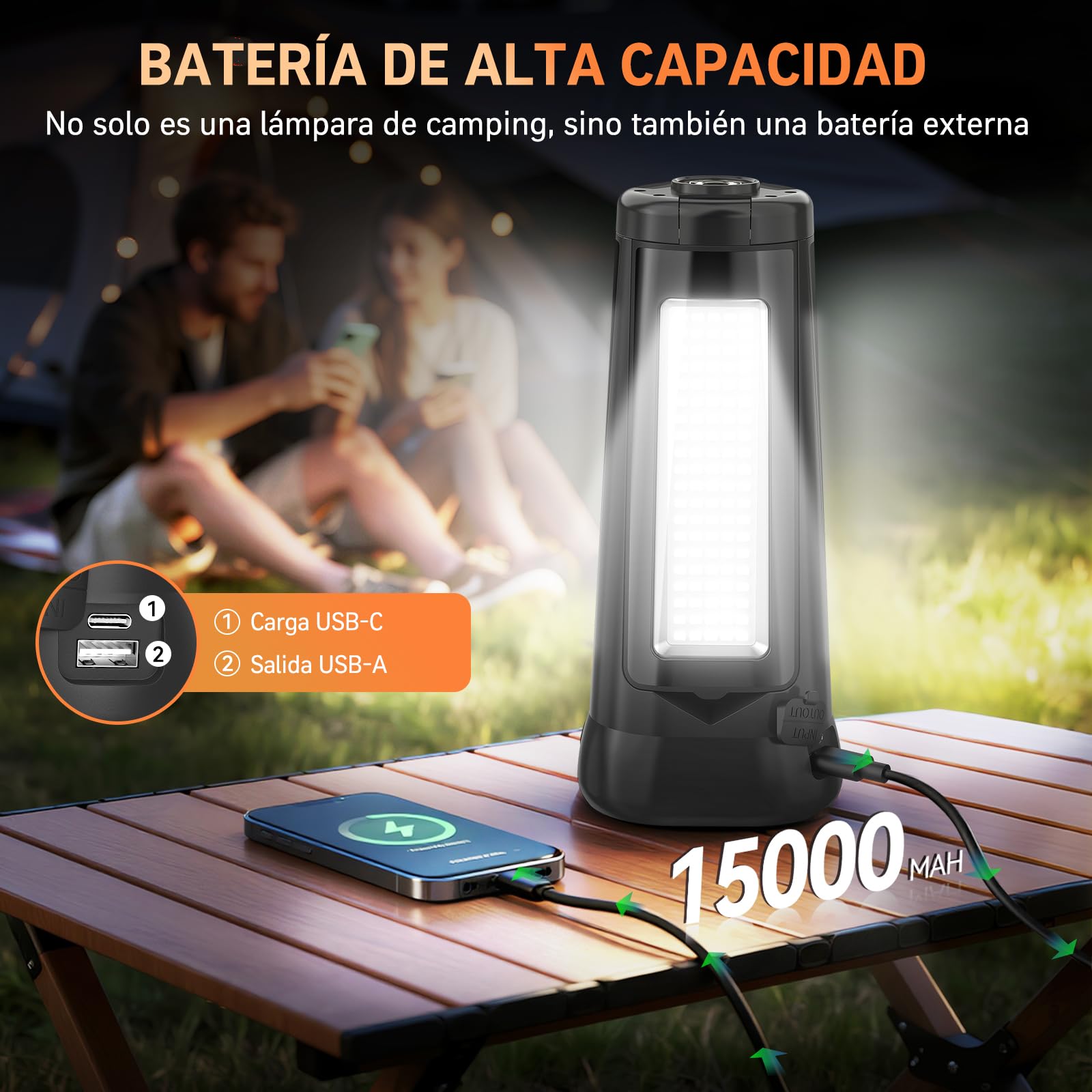 Adewalk 15000 mAh Foco LED Recargable con Trípode, 5500 LM Foco Exterior Batería, Luz Recargable Portátil Impermeable IP65, 5 Modos Lámpara de Trabajo Ajustable para Construcción Taller Camping