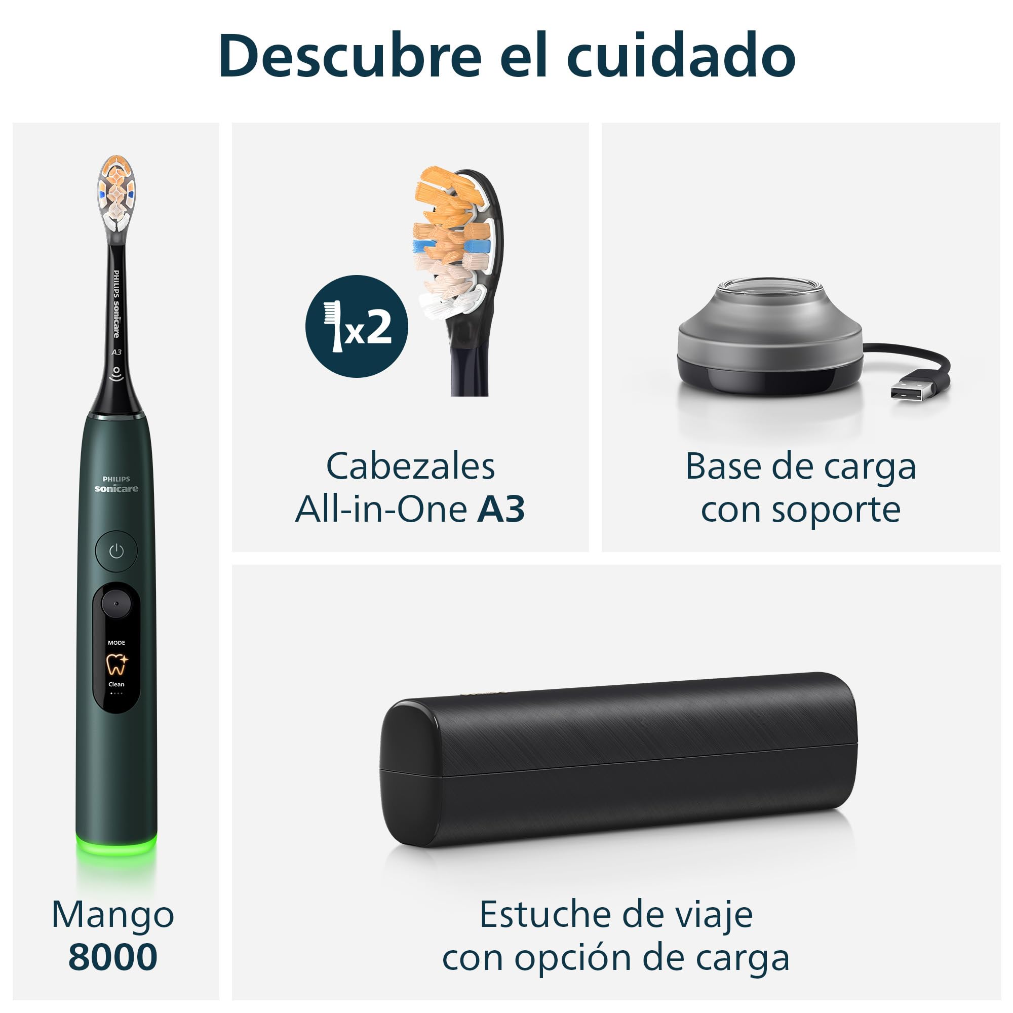 Philips Sonicare Next-Generation DiamondClean 8000 Cepillo de dientes eléctrico - con Smart Pressure Feedback y 15 ajustes, verde oscuro, HX8312/14