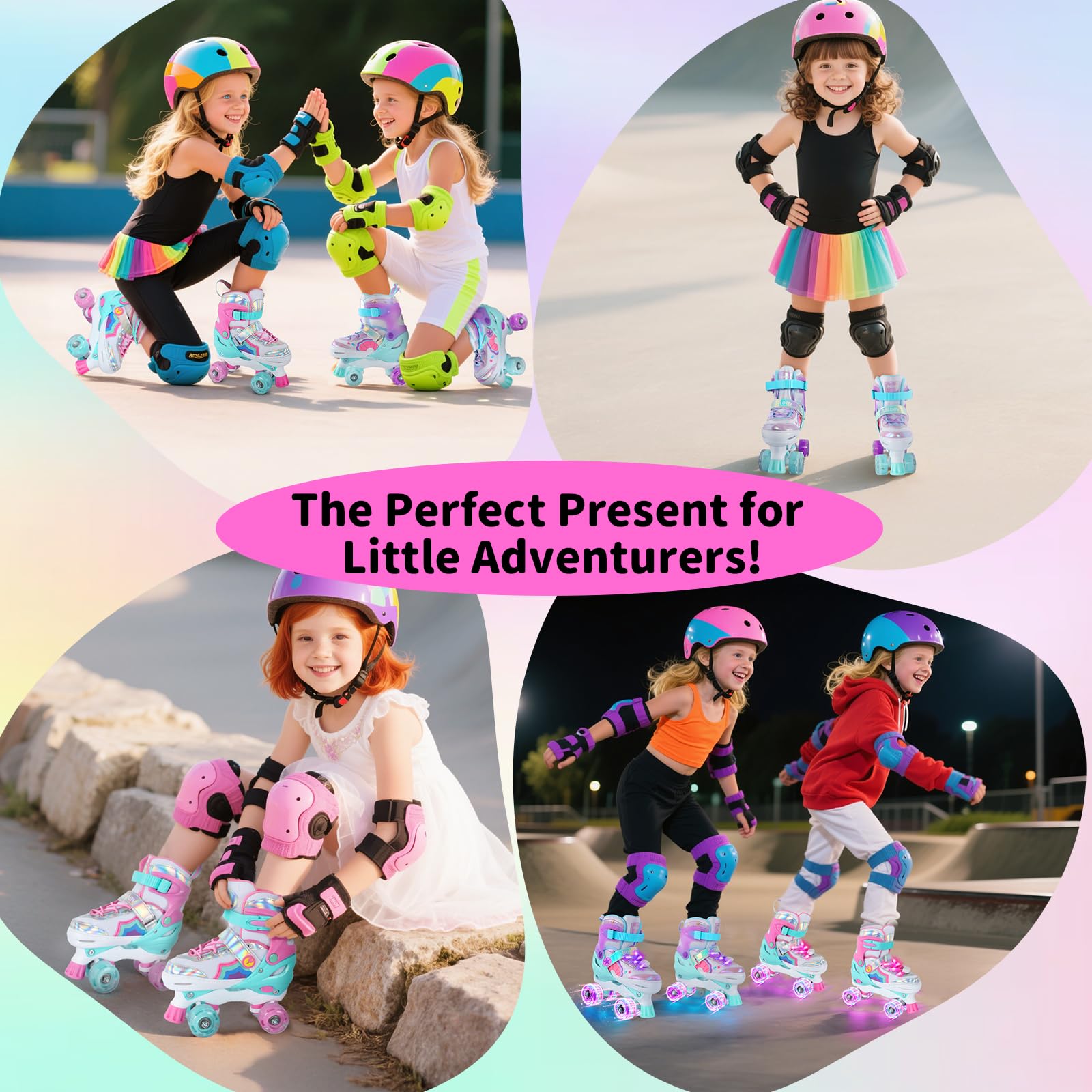BELEEV Kids Roller Skates for Girls, 4-Size Adjustable Quad Skates with 8 Light-Up LED Wheels & Bonus Shoe Lace, Safe & Fun for Toddlers Children Beginners, Ideal Birthday
