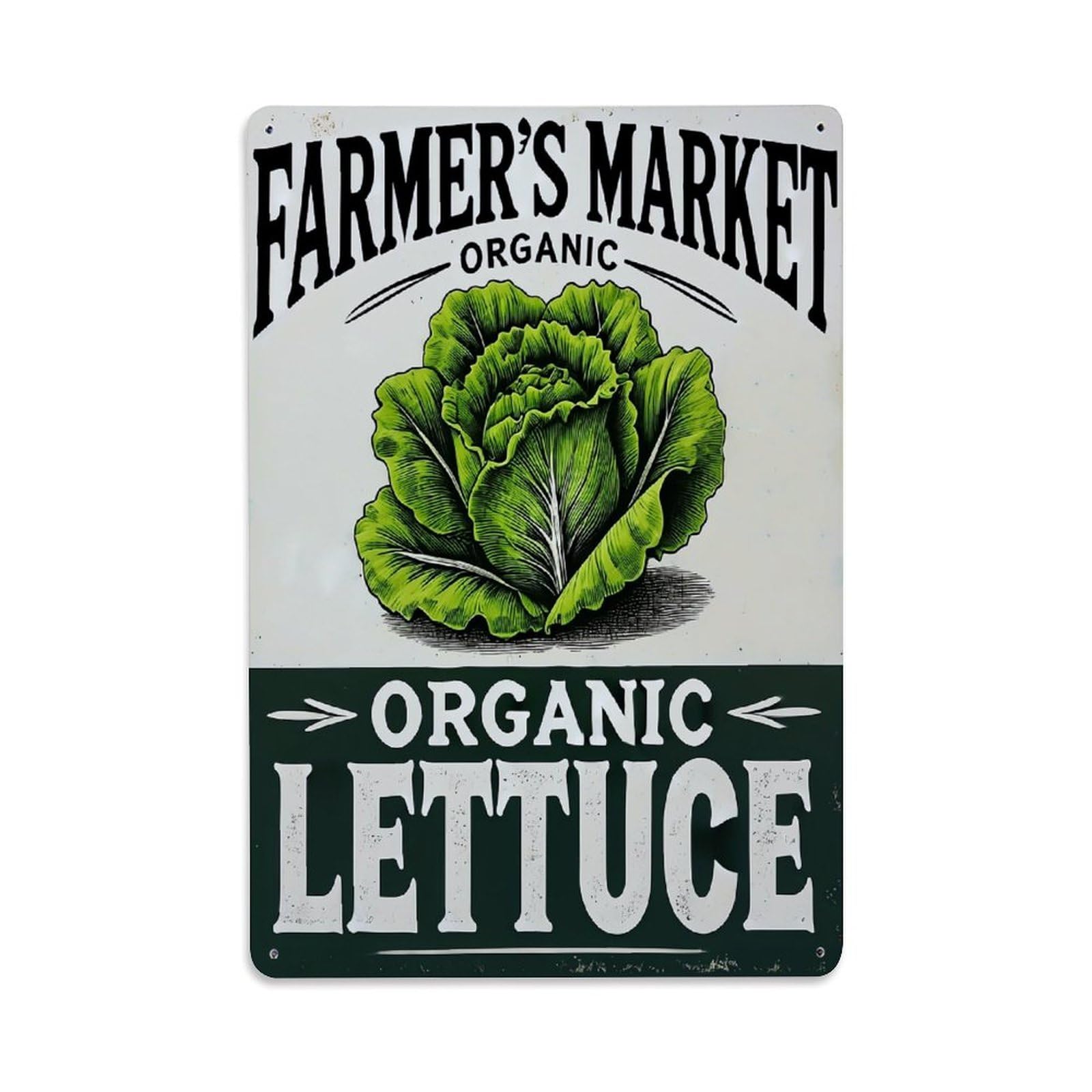 Jdyaojiesheng Vintage Farmer's Market Organic Lettuce Print Tin Sign Retro Metal Wall Decor Metal Poster, Home Bar Garage Farmhouse Cafe Wall Art Decoration 8X12inches