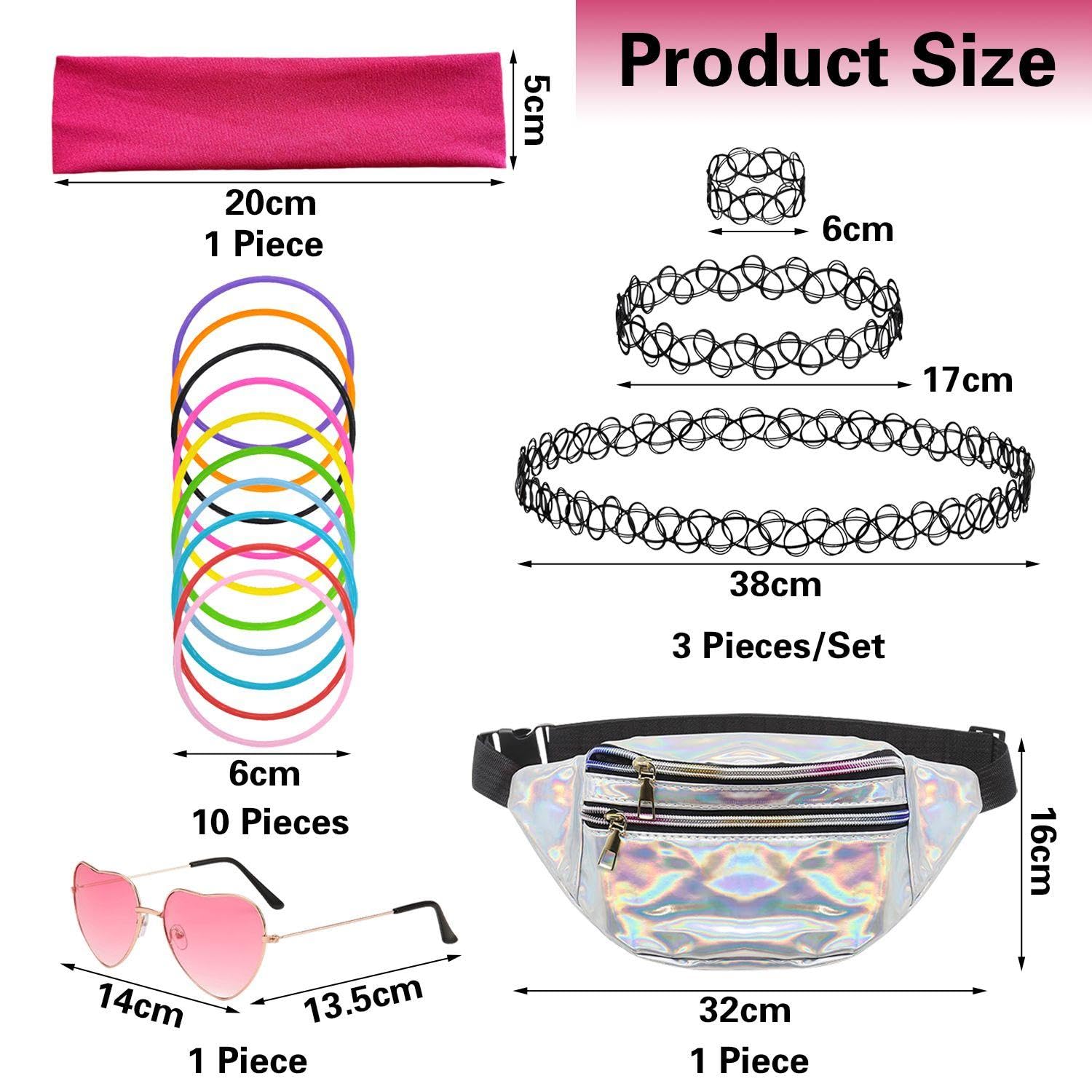 Sac À Taille 1 Morceau, Verres De 1 Morceau, Bracelet De 10 Pièces, Colliers 3 Pièces Et Bandeau 1 Pièce, Accessoires Rétro, Fournitures De Pansement De Fête, Accessoires pour Femmes.